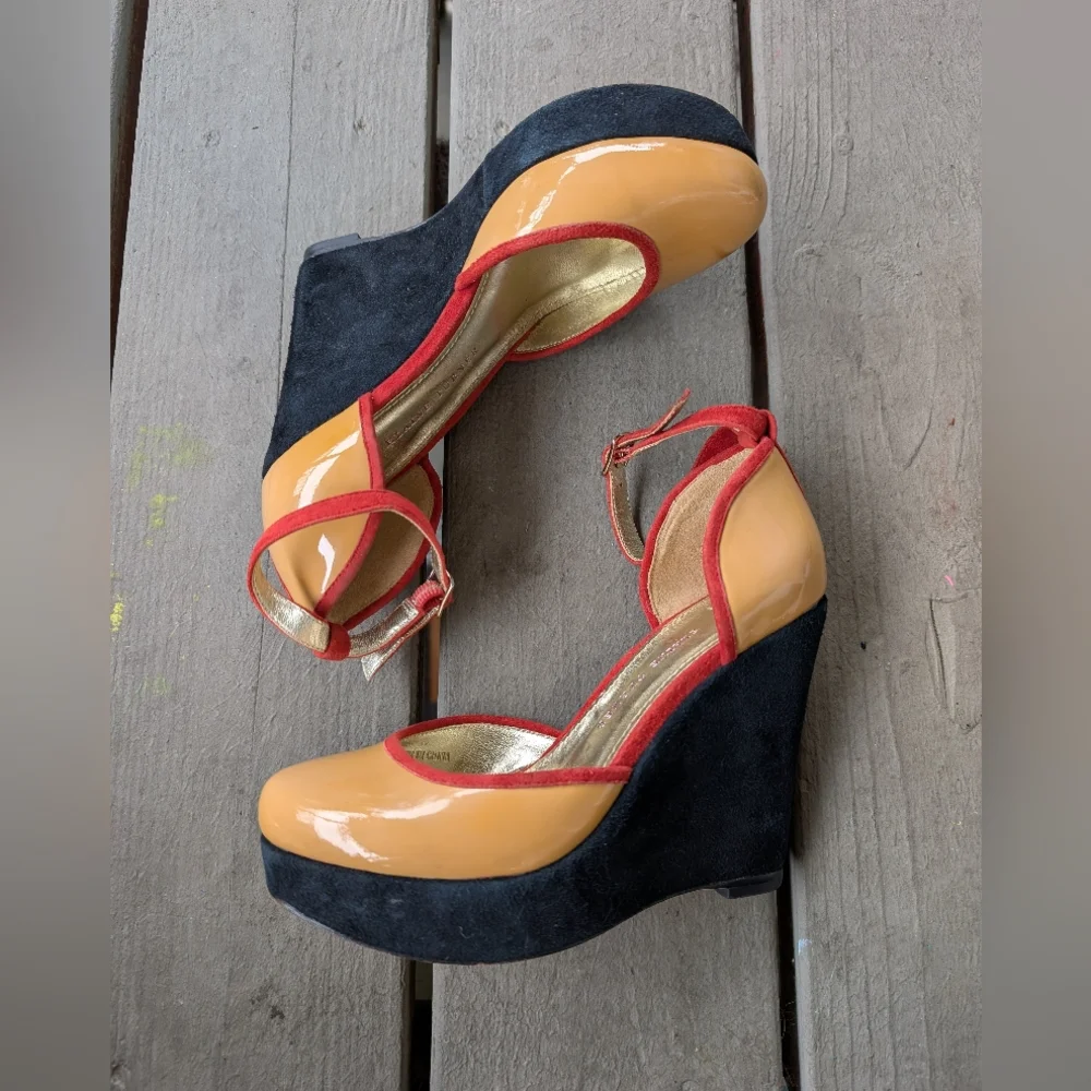 Elaine Turner Colorful Ankle Strap Platform Heels 6 Patent Leather Retro‎ Pinup