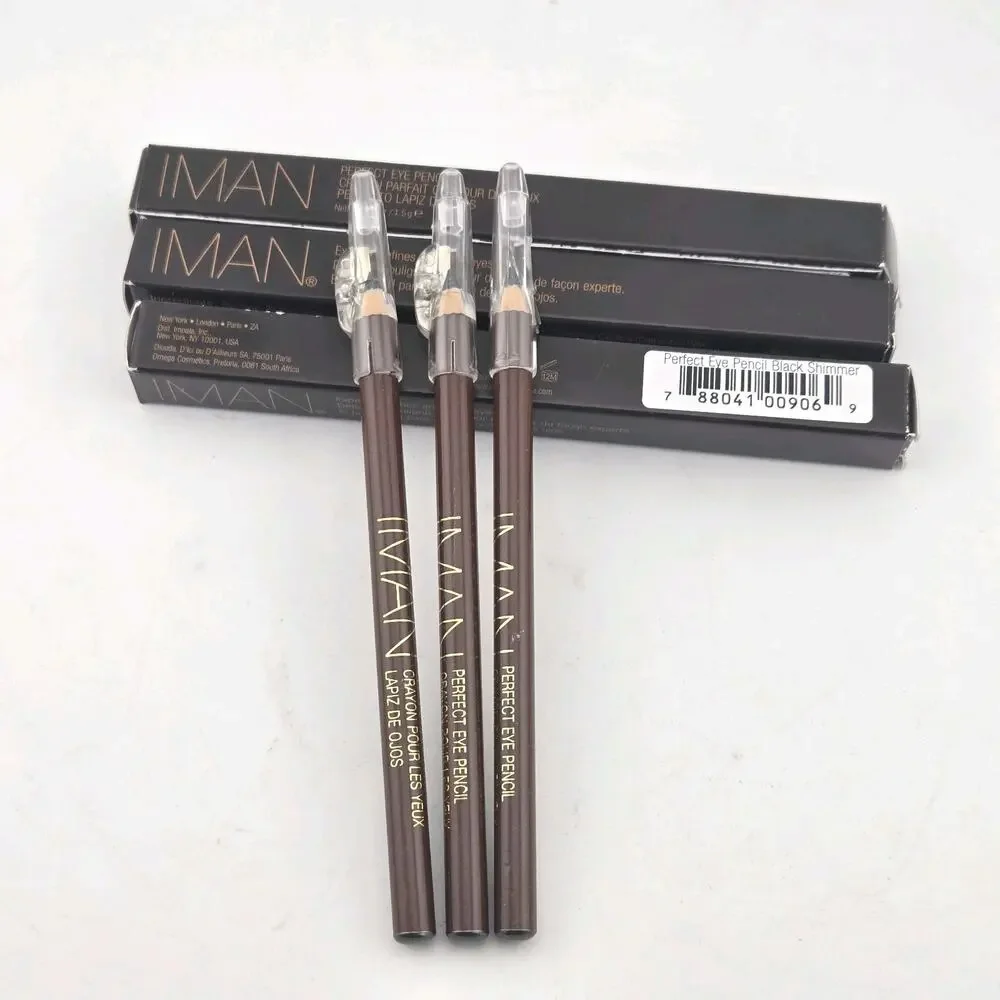 IMAN Perfect Eye Pencil Eyeliner Lot Of 3 Black Shimmer w/ Sharpener Cap .05 Oz