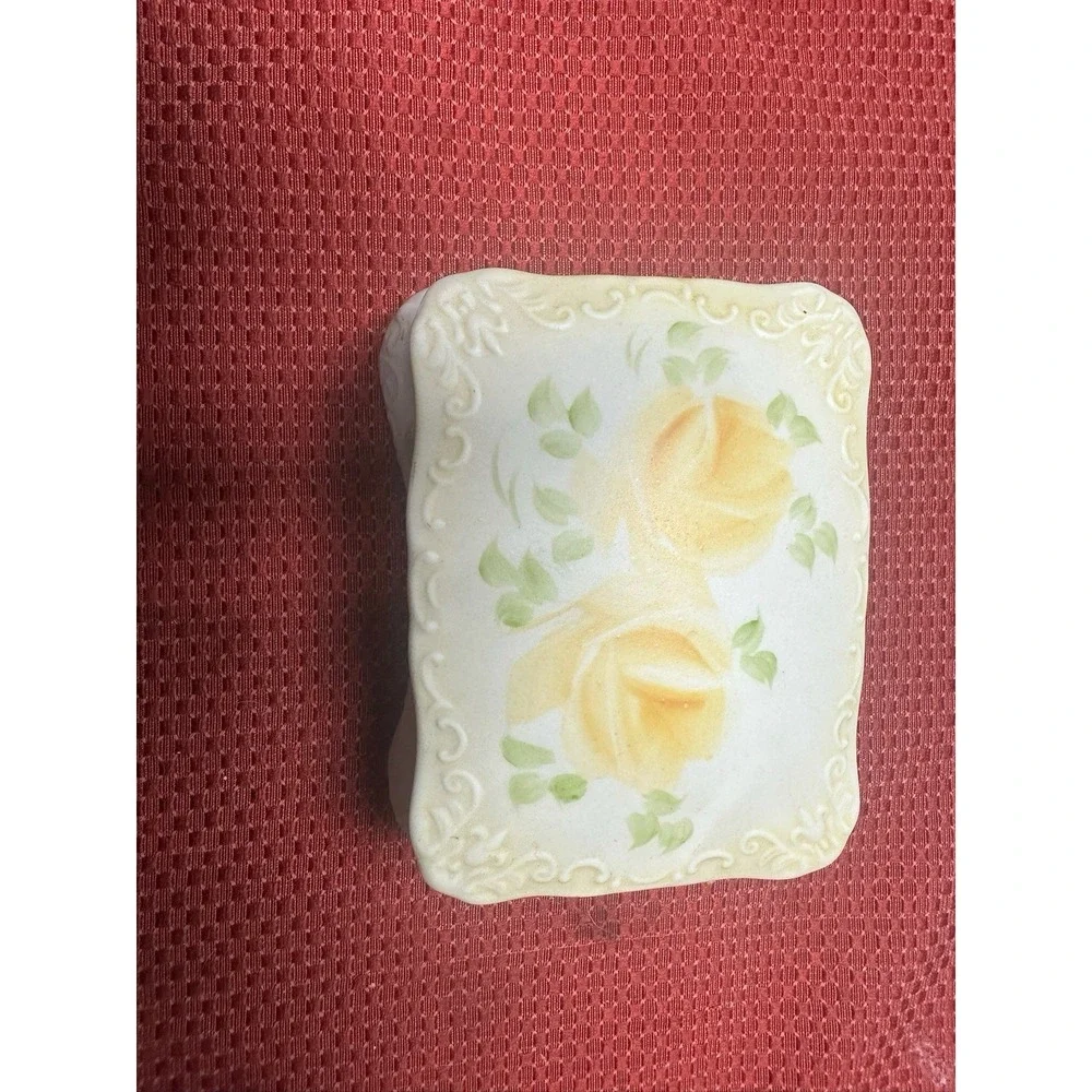Vintage Hand‎ Painted Jewelry Trinket Box USA Floral