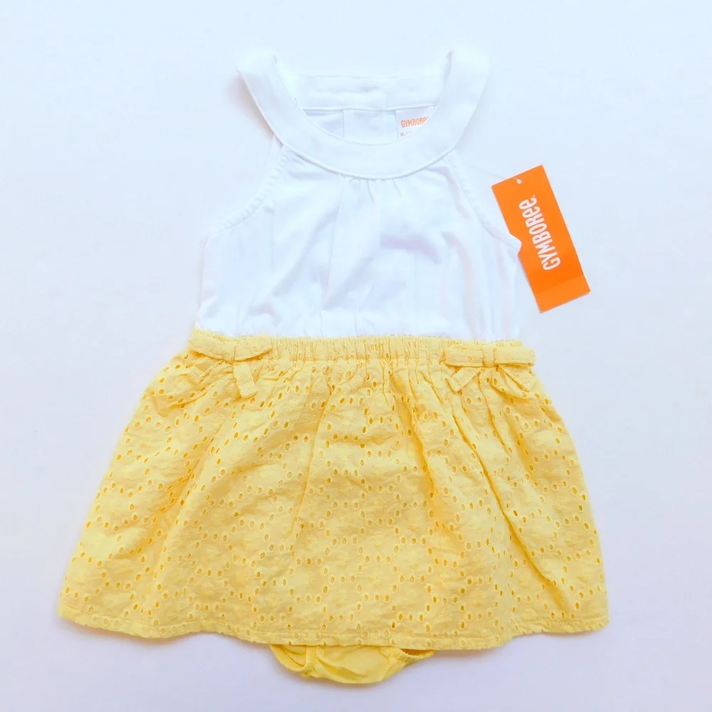 Gymboree Girl Eyelet A-line Dress Set Size 2T Yellow White Sleeveless Summer NWT