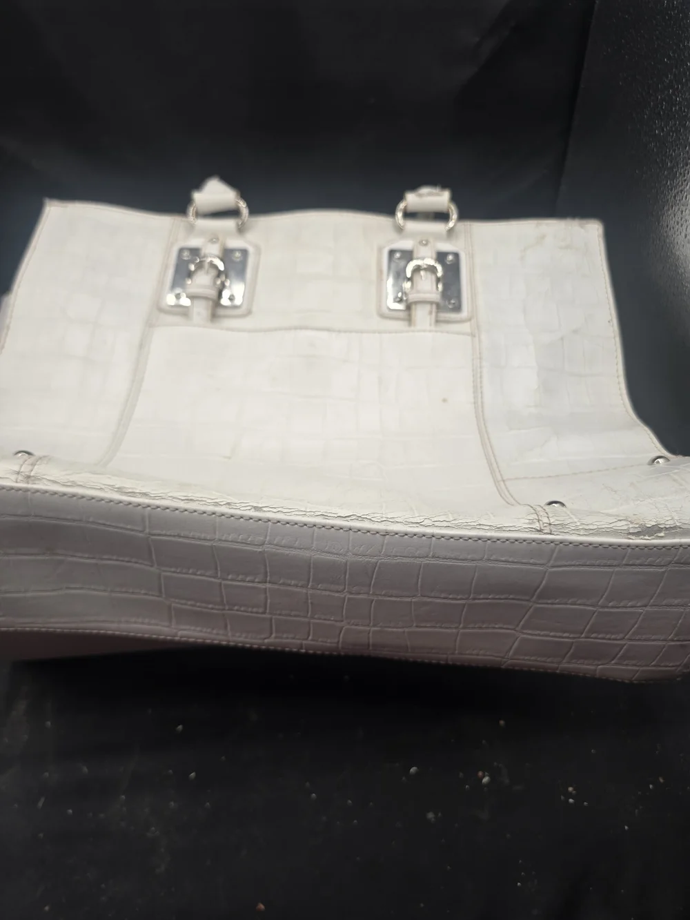 Wilsons Leather White Croc-Embossed Satchel with Silver‎ Hardware