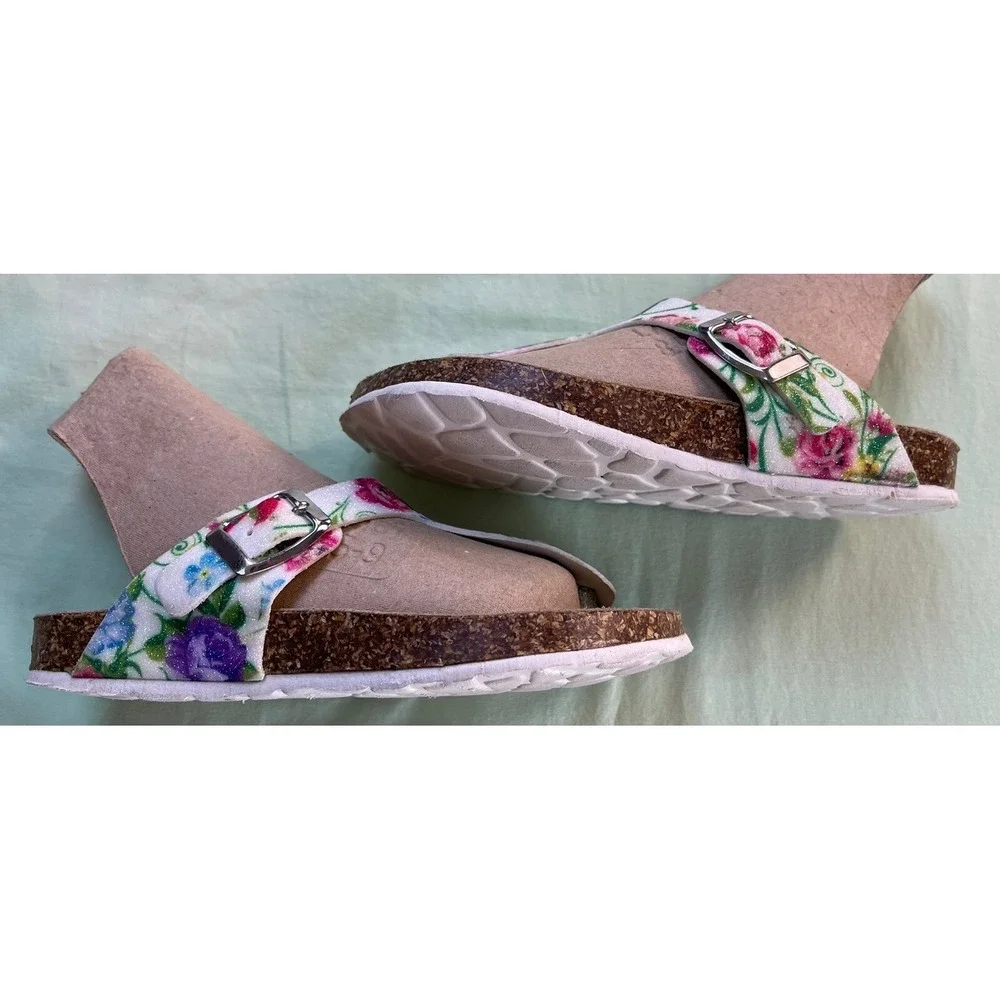 Giulia Palai Girls Kids Sandals Size 1 Pretty! Floral‎ And White