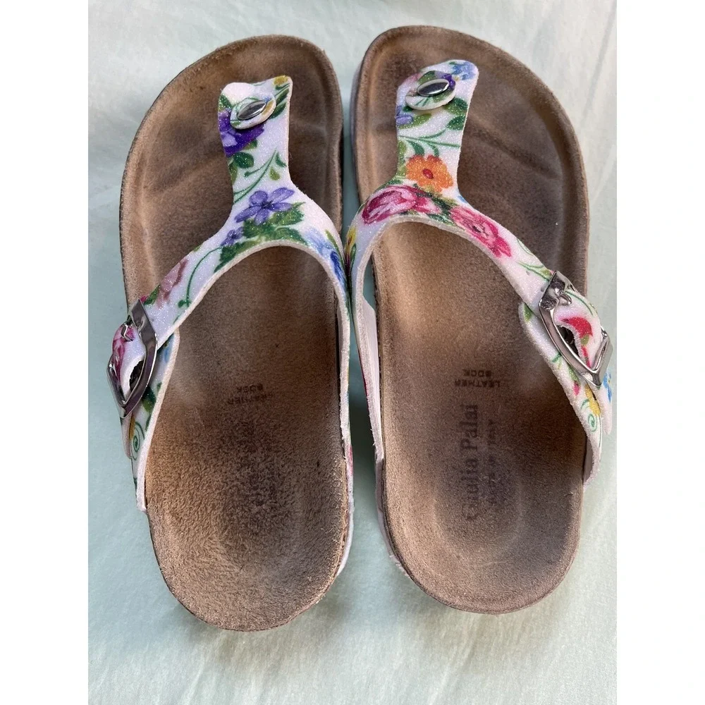 Giulia Palai Girls Kids Sandals Size 1 Pretty! Floral‎ And White