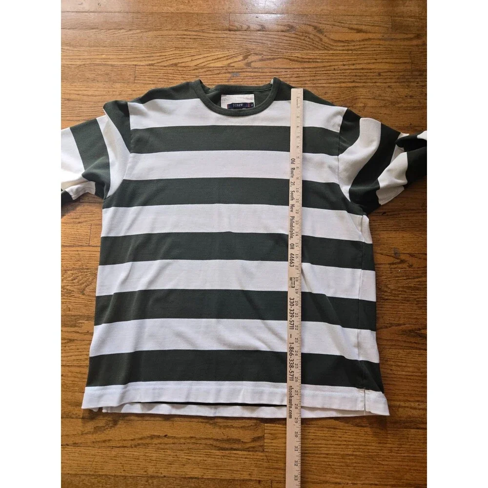 J Crew Rugby Shirt Mens XL Green Wide Striped Elbow Pads Preppy