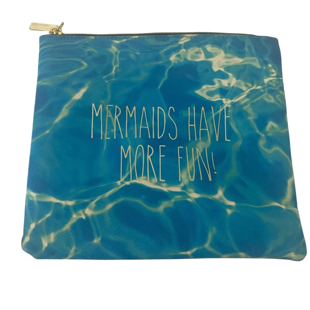 Tartan + Twine Mermaids Have More Fun Makeup Bag Blue Water Print‎ Pouch