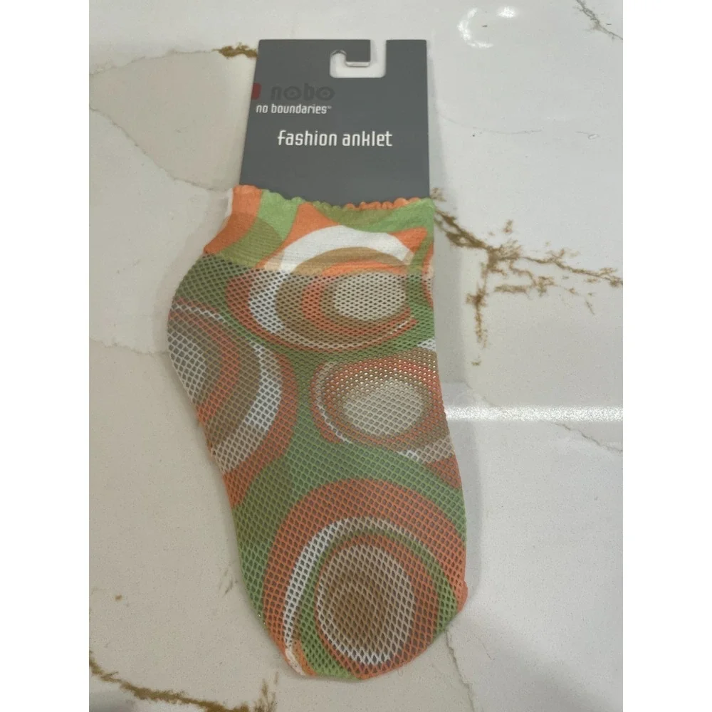 Vintage Y2K Fishnet Anklet Socks Women One‎ Size Green Orange No Boundaries New