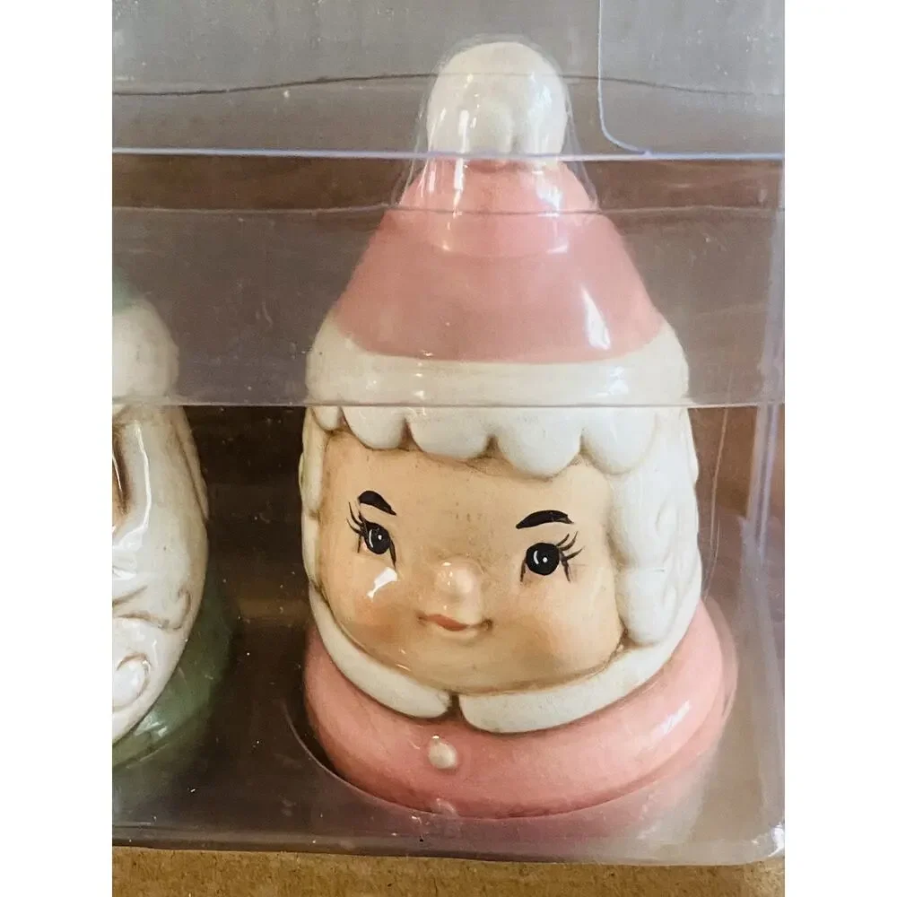 New Johanna Parker Santa Mrs Claus Salt Pepper Shakers Pastel Christmas Box
