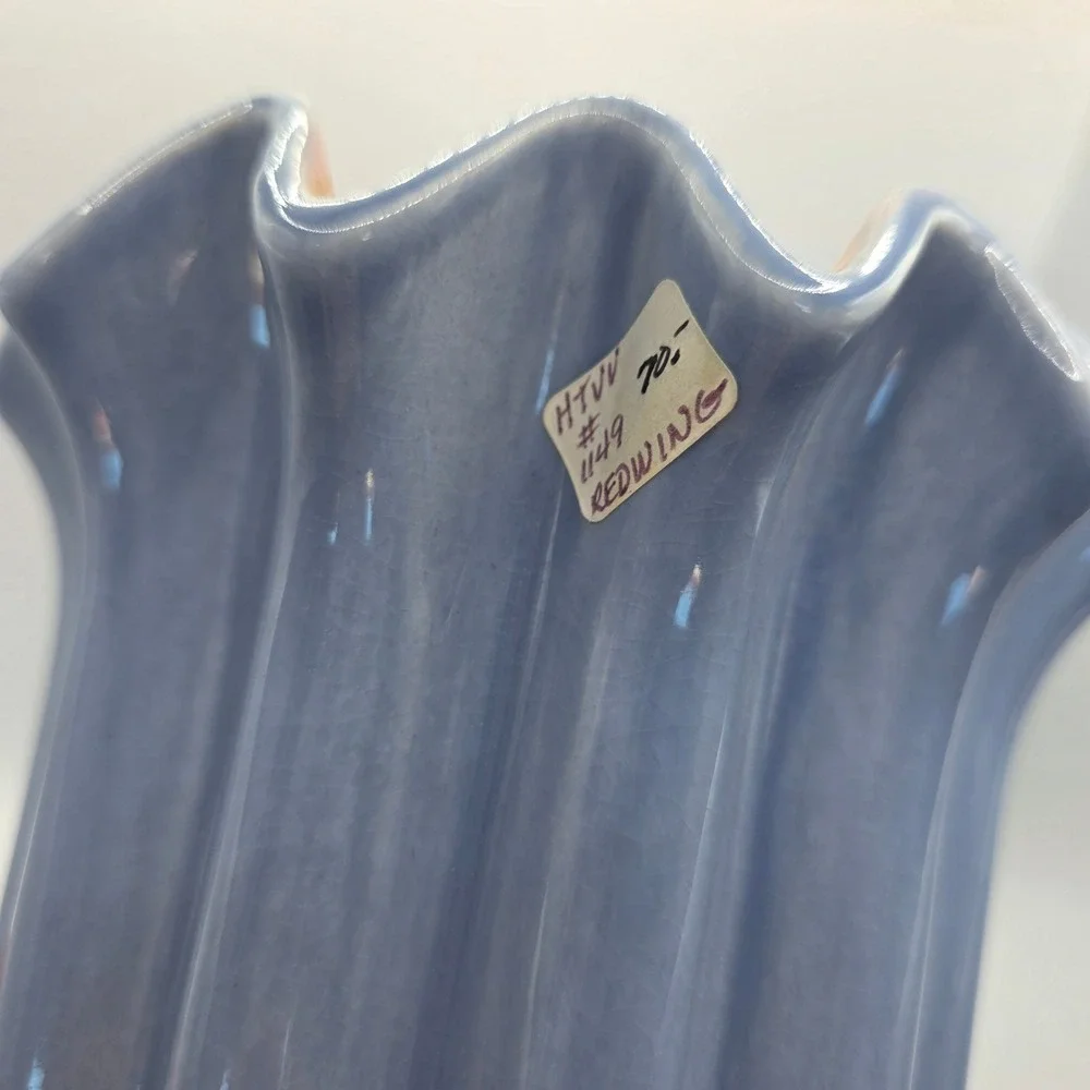 Vintage Red Wing USA 1149 Pottery Vase Blue Pink Ruffled Fluted Art Pottery