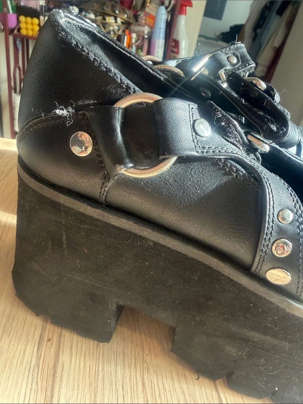 Black Platform Mary Jane Shoes with Buckle Straps