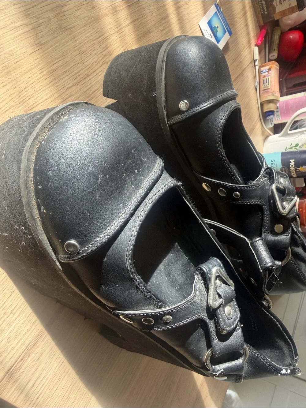 Black Platform Mary Jane Shoes with Buckle Straps