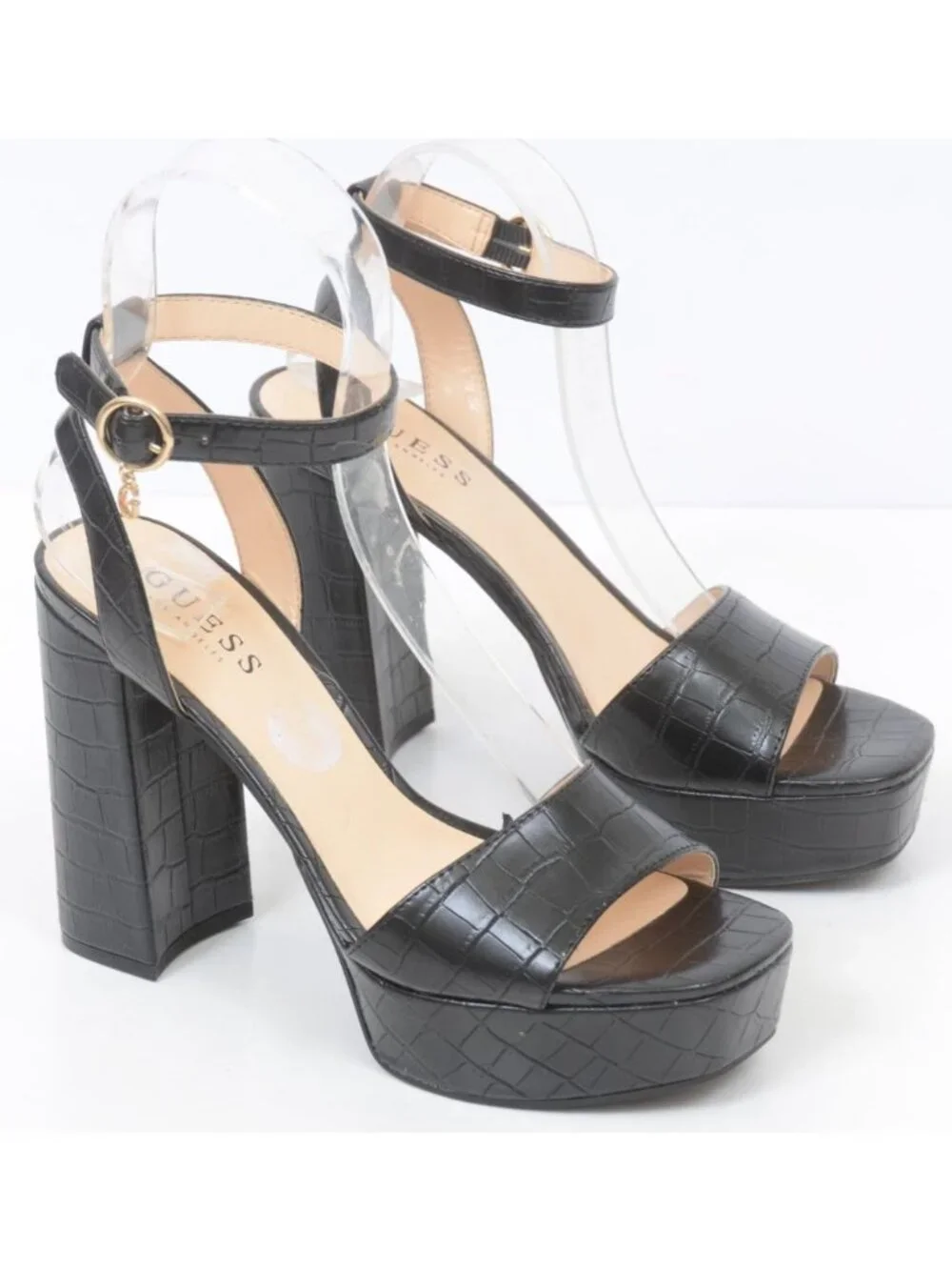 Guess‎ Women's 8.5 Moc Croc 5 Inch Platform Heels Ankle Strap Sandals Clubwear