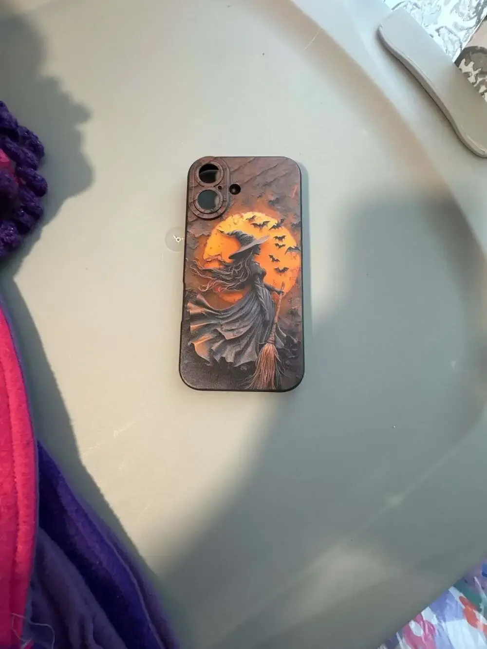 Witch Flying On Broomstick And Bats Phone Case Halloween Theme