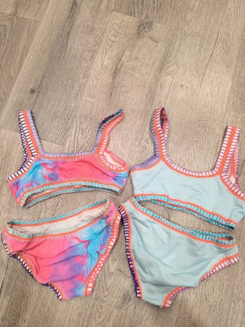 Platinum swim Two Girls Swimsuits Tie-Dye & Solid Blue Size 10 set of 2 suits