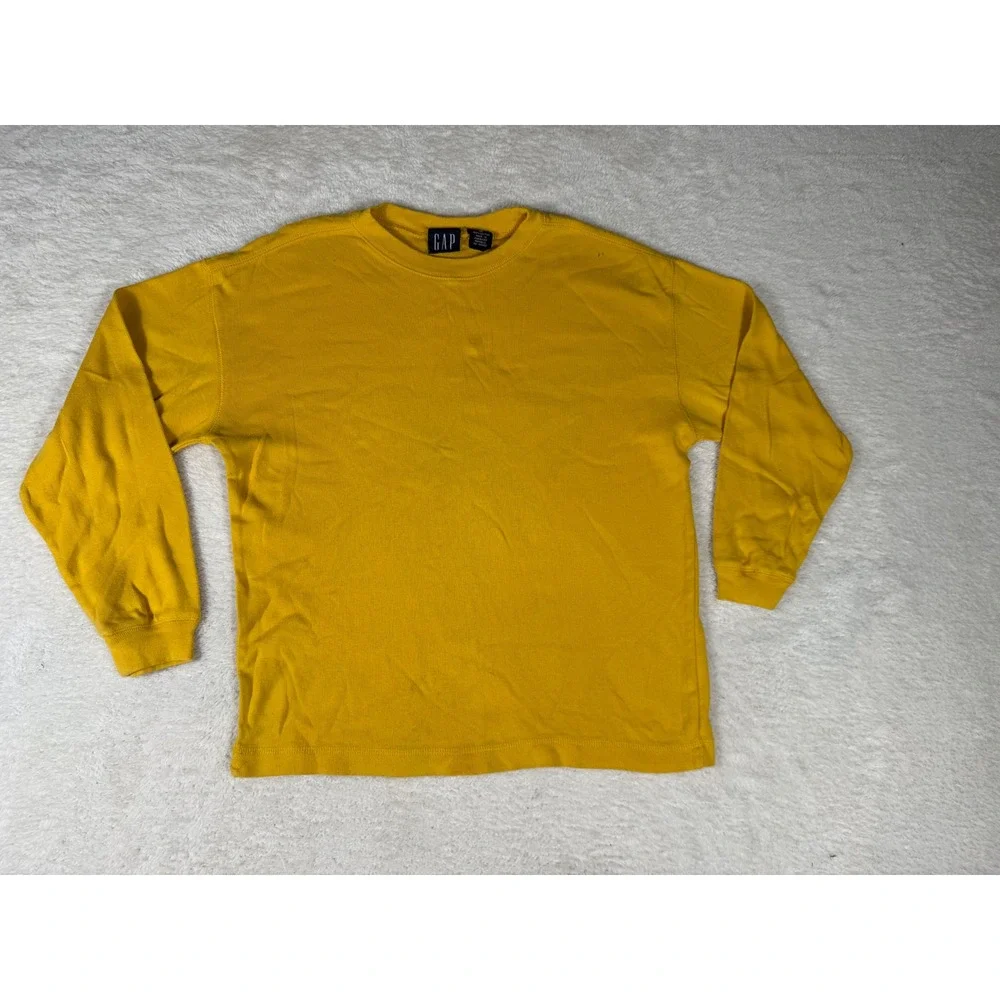 Gap Long Sleeve Shirt Kids Medium Yellow Vintage 90s Ribbed Cotton Tee‎