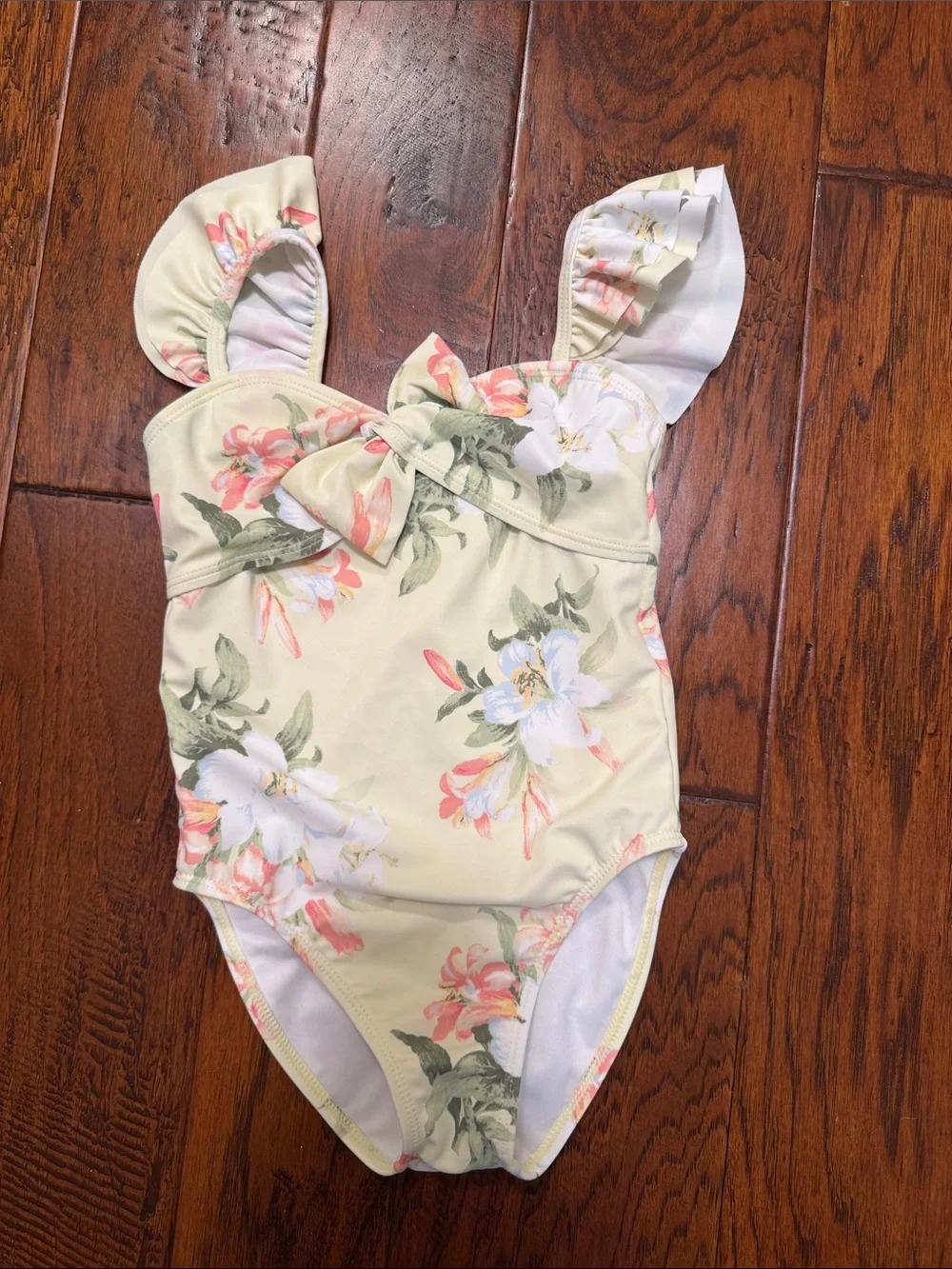 Janie and Jack Pale Yellow Floral Ruffle One-Piece Swimsuit