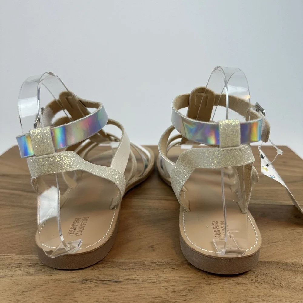 New Harper Canyon Valentina White Sparkle Holographic Gladiator Sandals Size 5 Y
