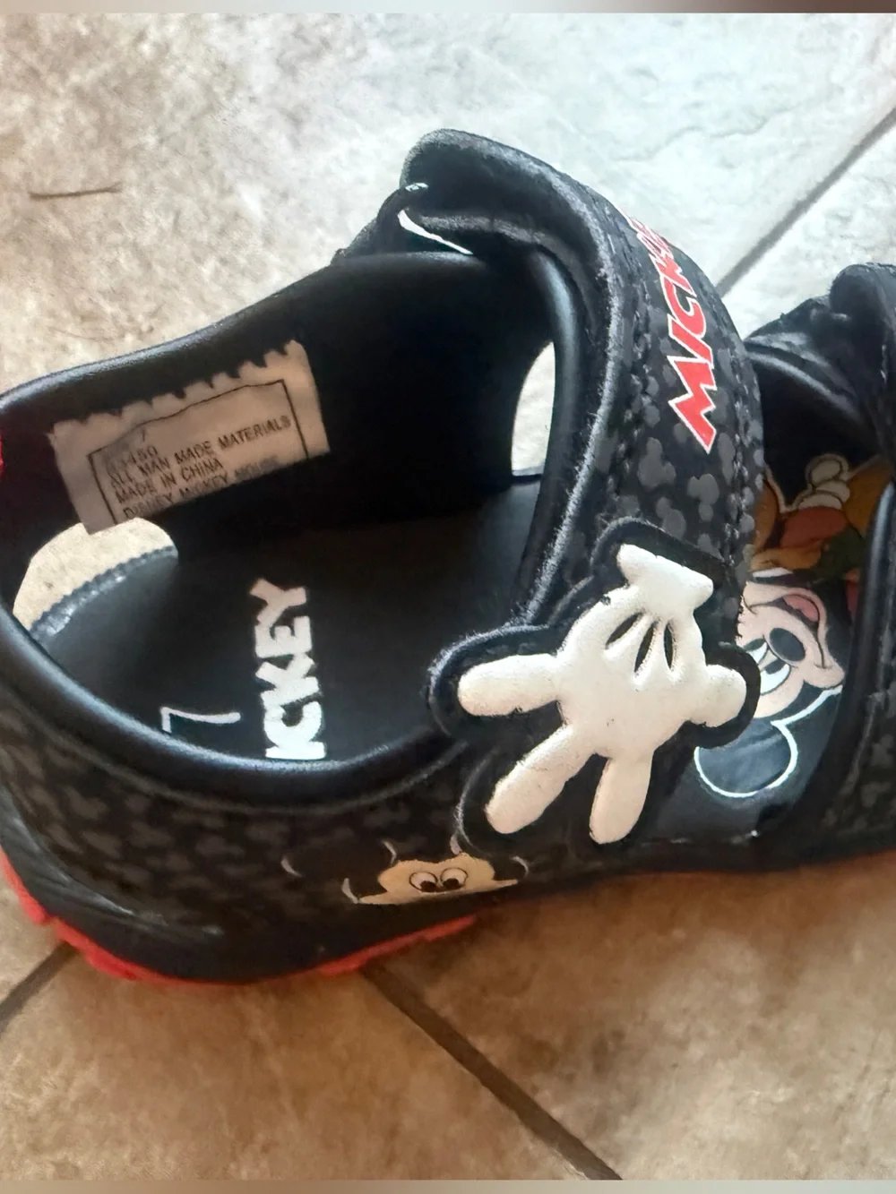 Mickey Mouse Black and Red Kids Hook-and-Loop Sandals