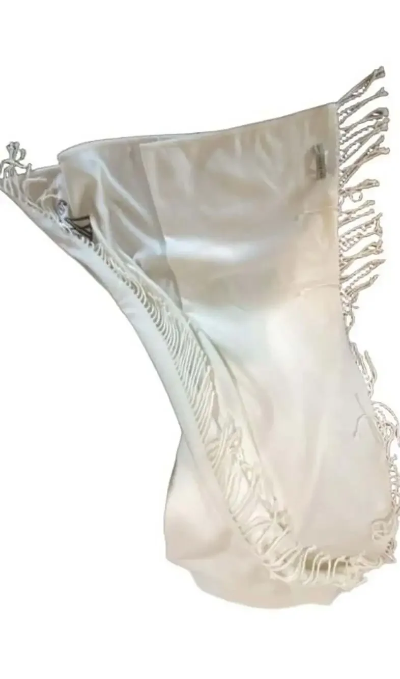 Pottery Barn White Fringe Blanket Throw W Monogram 50x60