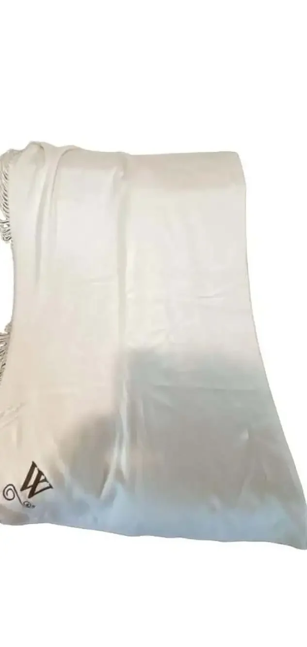 Pottery Barn White Fringe Blanket Throw W Monogram 50x60