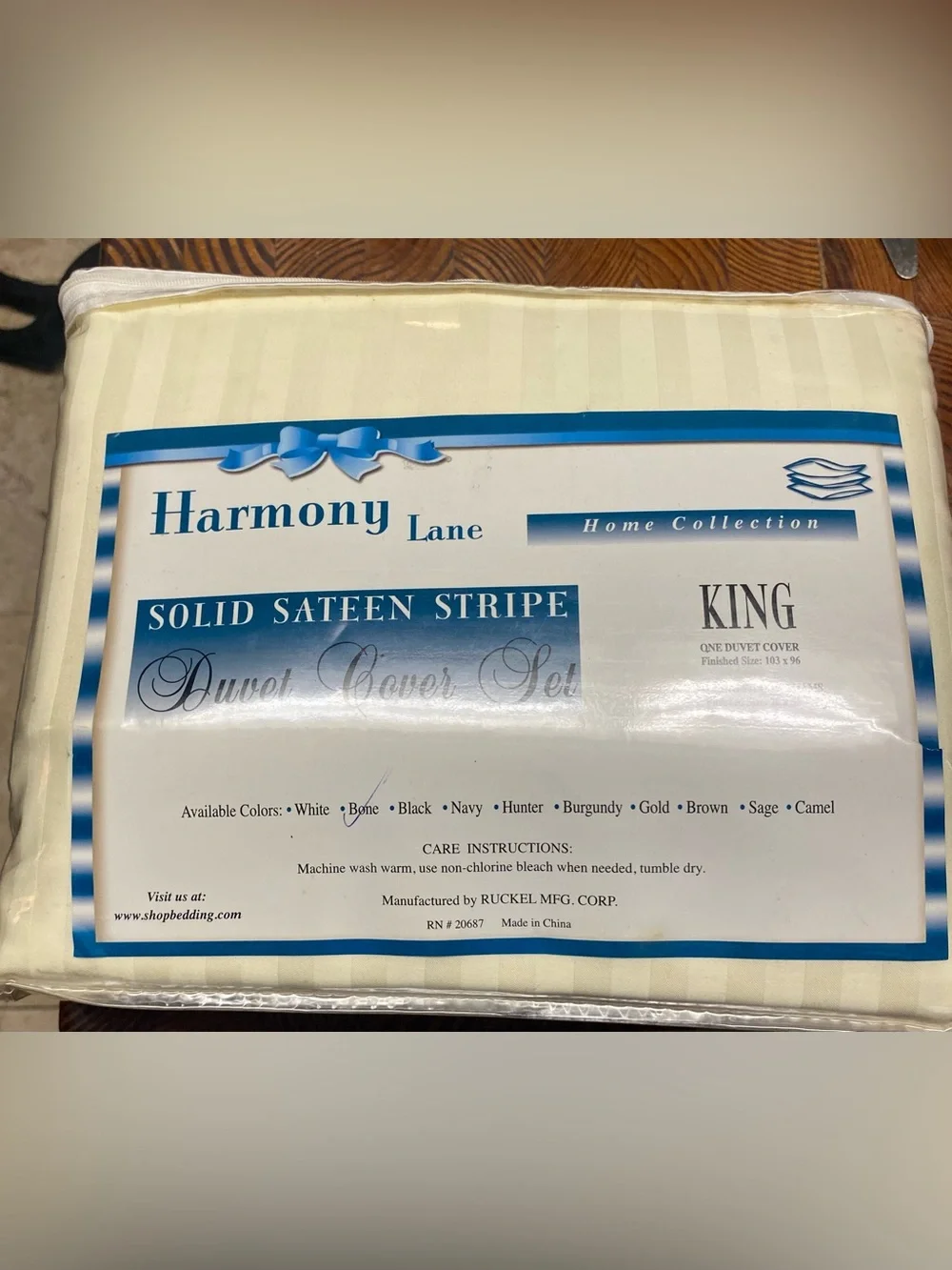 NIP Harmony Lane King Duvet Cover Set Sateen Stripe Bone Cream Vintage