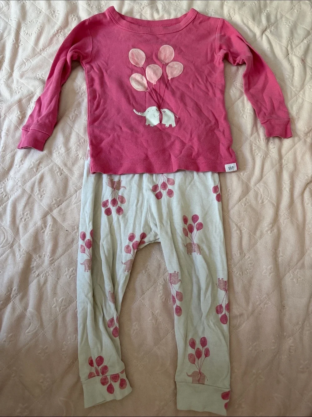 GAP Girls Hot Pink Top and Cream Balloon Pajama Set 12-18months