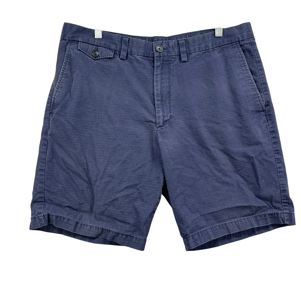 Banana Republic Shorts Men 35 Navy Blue Plaid Ripstop Chino Casual Preppy Summer