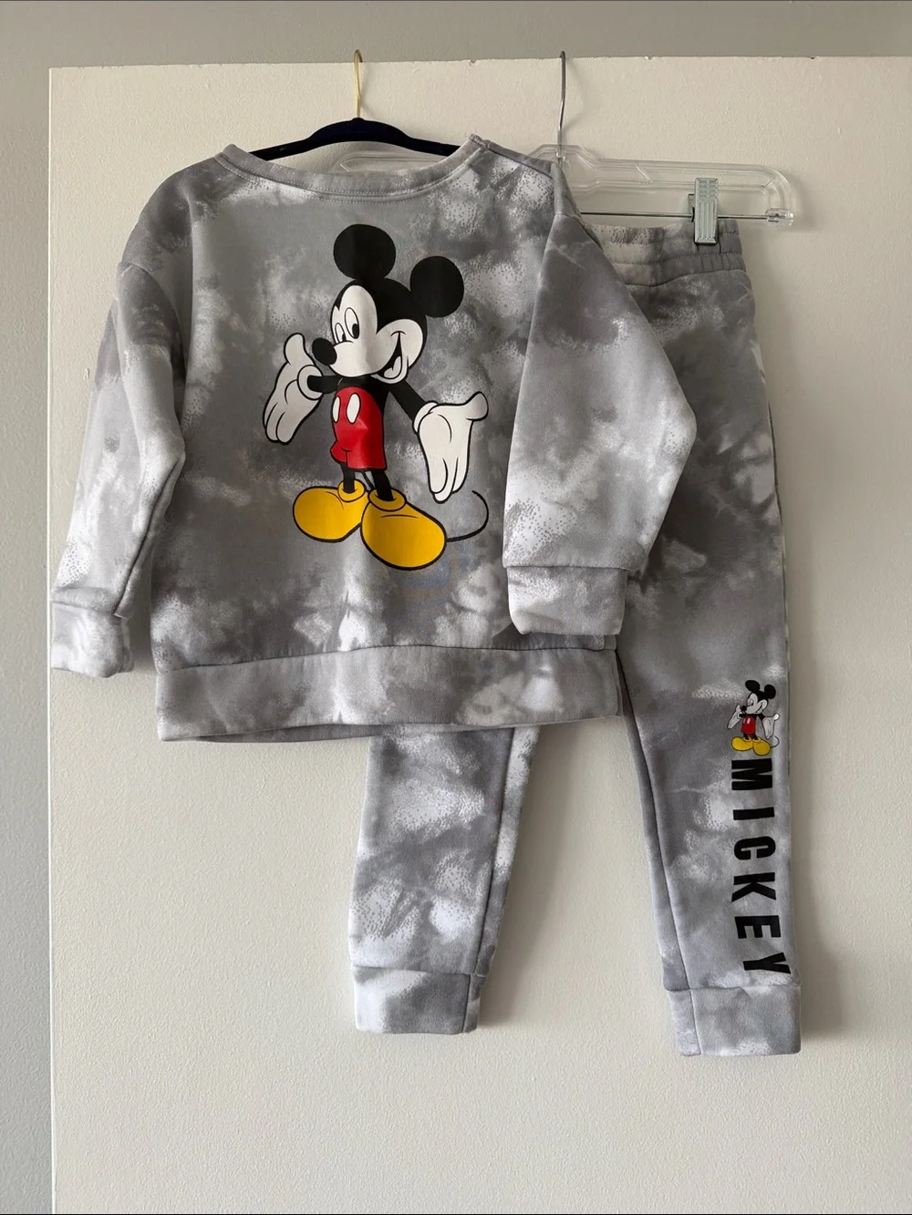 Disney Junior Mickey Mouse Gray Tie Dye Fleece Sweatshirt Joggers Set 4T NWOT