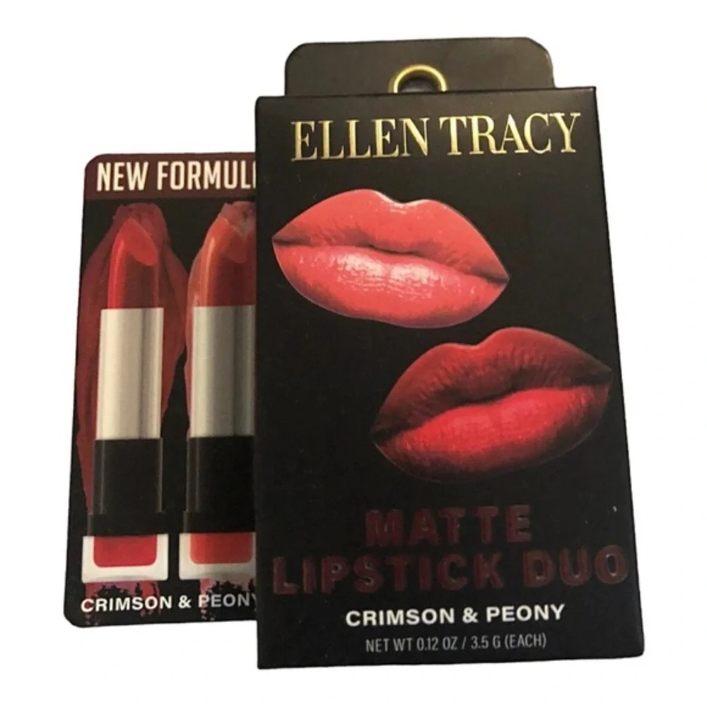 2pack Ellen Tracy matte lipstick duo‎ in crimson & peony new