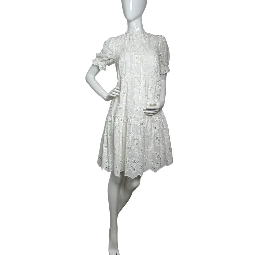 Kate Spade Butterfly Eyelet Tiered mainline Dress in Fresh White M
