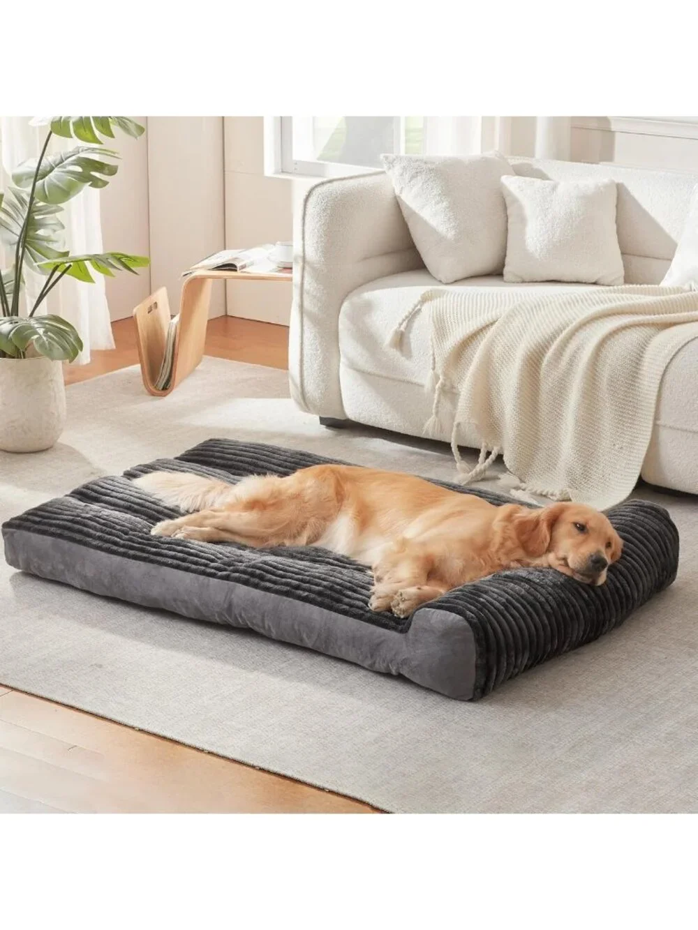 Cozy Large Dog Bed with Pillow, Supportive Bolster, Non-Slip Bottom, Soft Pet
