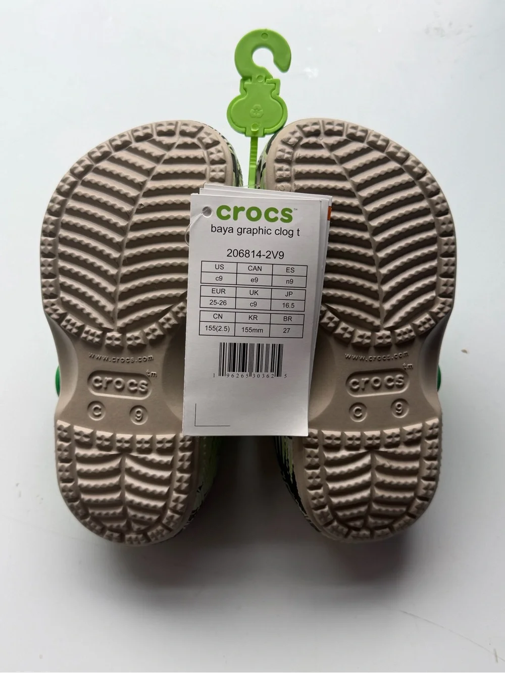 CROCS Kids Green Tropical Print Clogs with Lime Strap