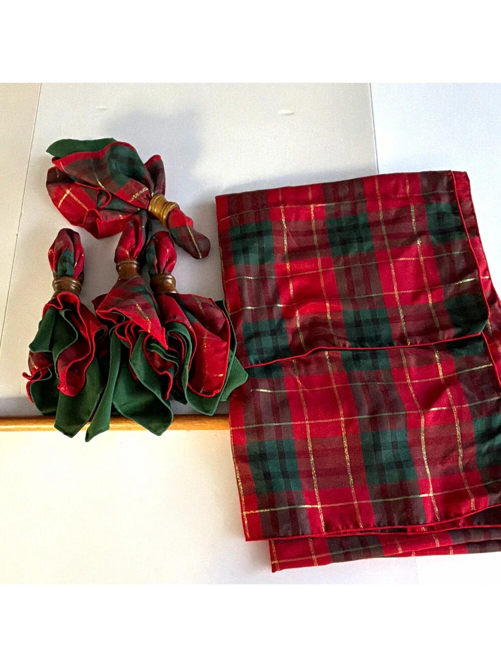 Set 4 Red Green Plaid Fabric Cloth Napkins Square Reusable Holiday table cloth