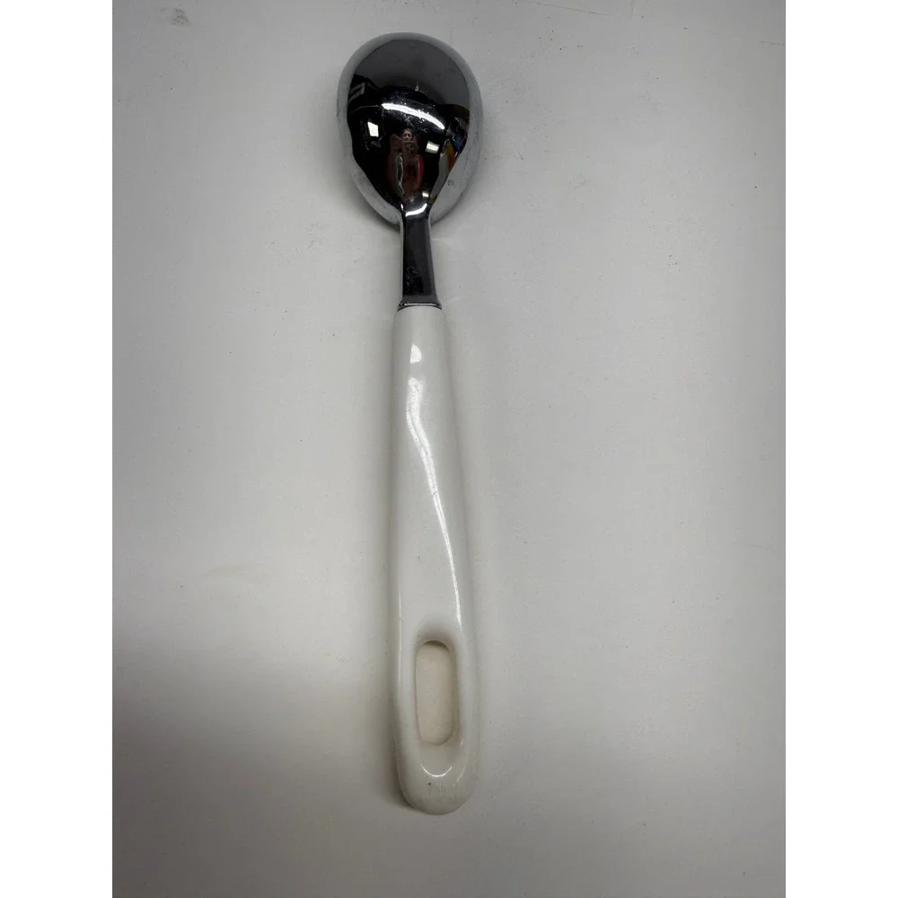 Chrome Plated Metal Ice Cream Scoop with White Plastic Handle 8.5 Inch