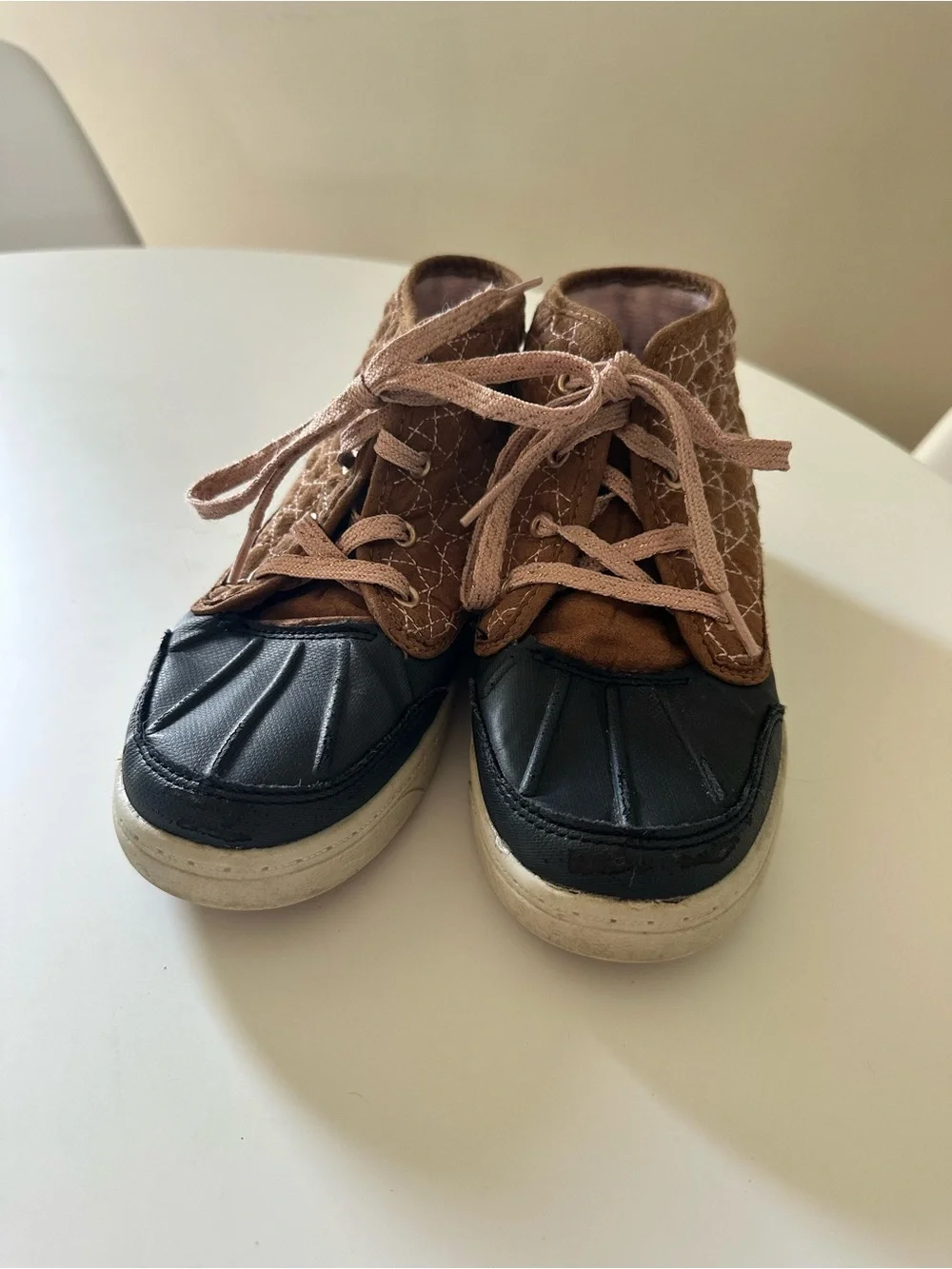 Kids Brown & Navy Blue High-Top Duck Sneakers