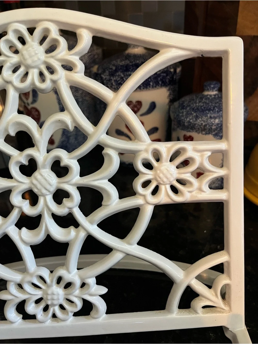 Vintage White Cast Iron Cookbook Stand-Ornate Floral Scrollwork Tablet Holder