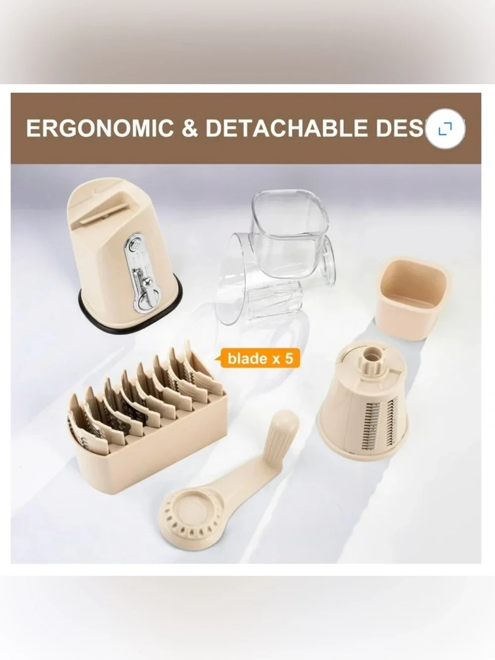 SUSTEAS Rotary Cheese Grater & Vegetable Slicer with Blade Set: new in box beige