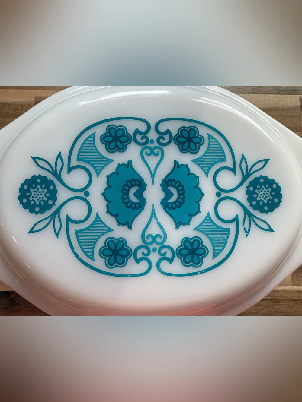 PYREX 1969 Blue Horizon 1.5 qt oval casserole dish with matching lid VINTAGE MCM