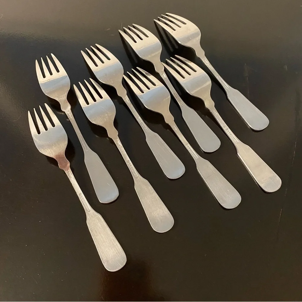 Set of 8 T.I.C. Stainless Steel Hammered Handle Salad Forks