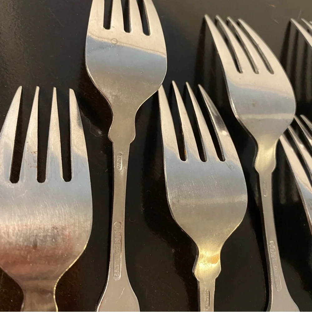 Set of 8 T.I.C. Stainless Steel Hammered Handle Salad Forks