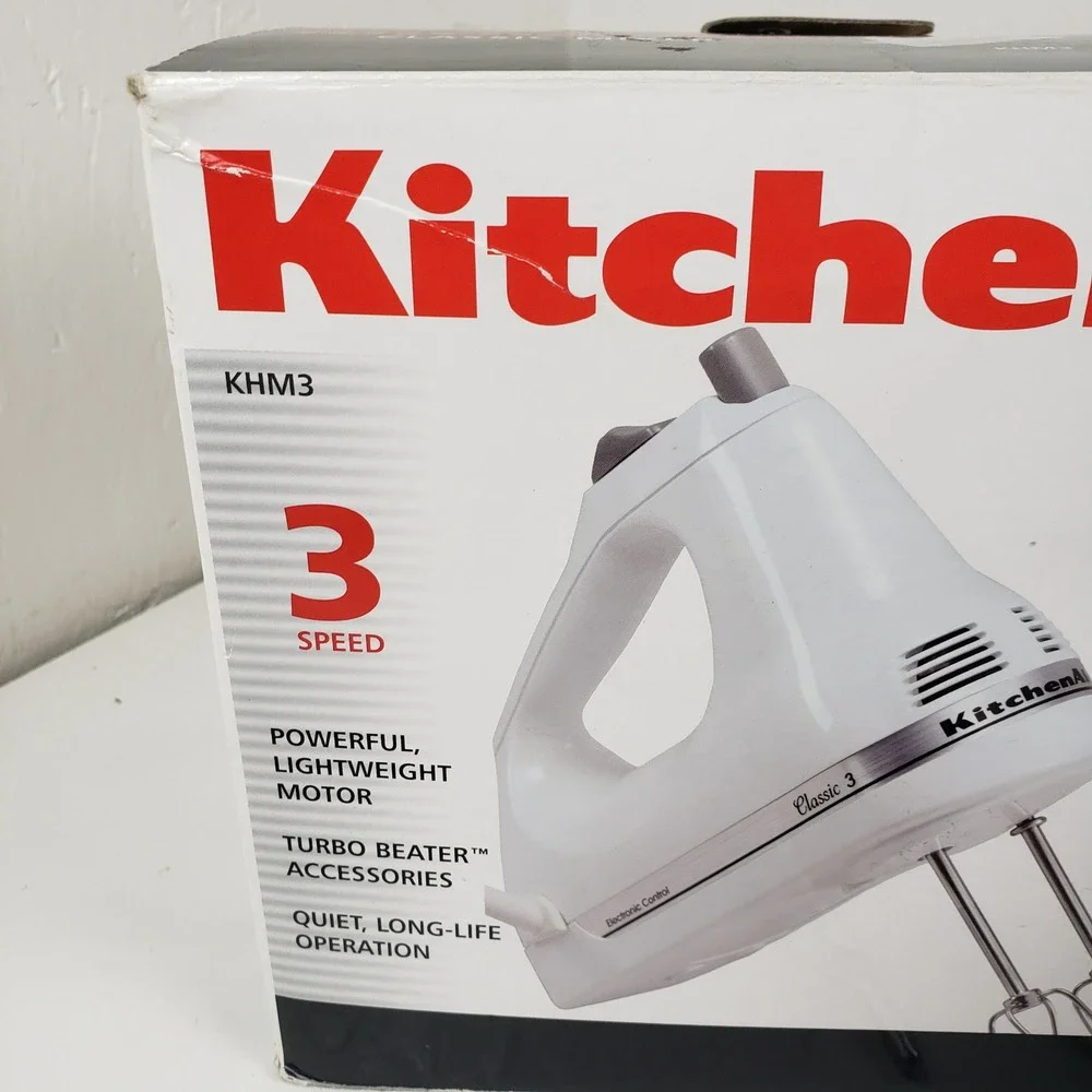 KitchenAid Classic 3 Speed Hand Mixer White KHM3WH With Turbo Beaters