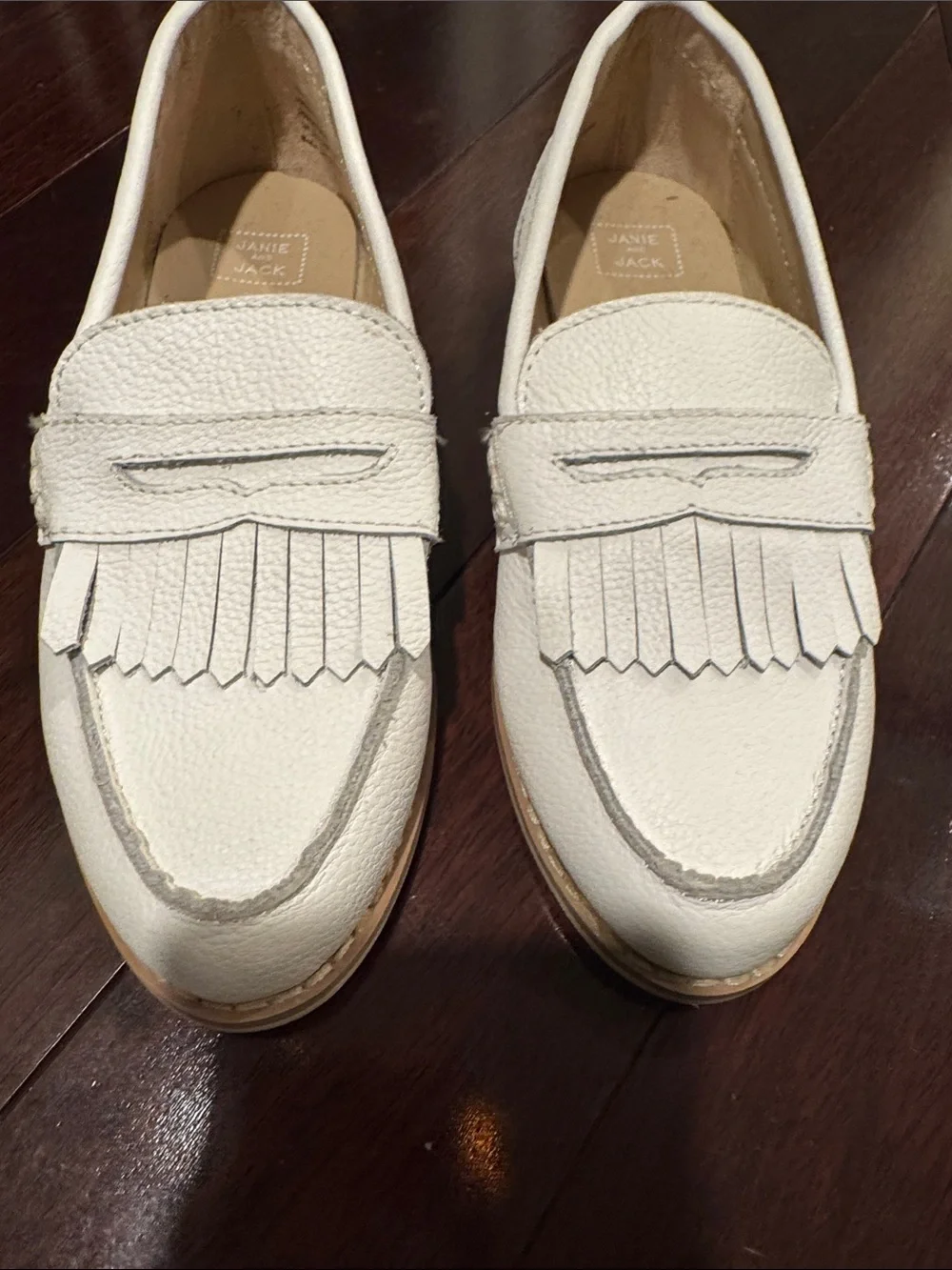 Janie and Jack Ivory Kiltie Fringe Leather Loafers