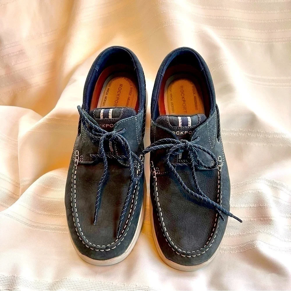 Men’s Rockport Boat Shoes‎ Blue Leather Canvas Suede truTECH sz 10 EUC