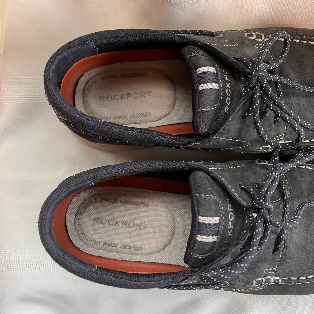 Men’s Rockport Boat Shoes‎ Blue Leather Canvas Suede truTECH sz 10 EUC