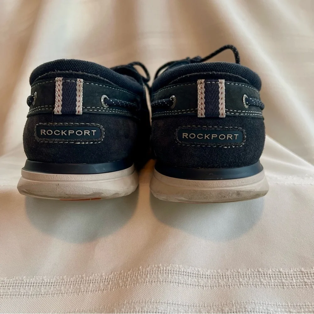 Men’s Rockport Boat Shoes‎ Blue Leather Canvas Suede truTECH sz 10 EUC