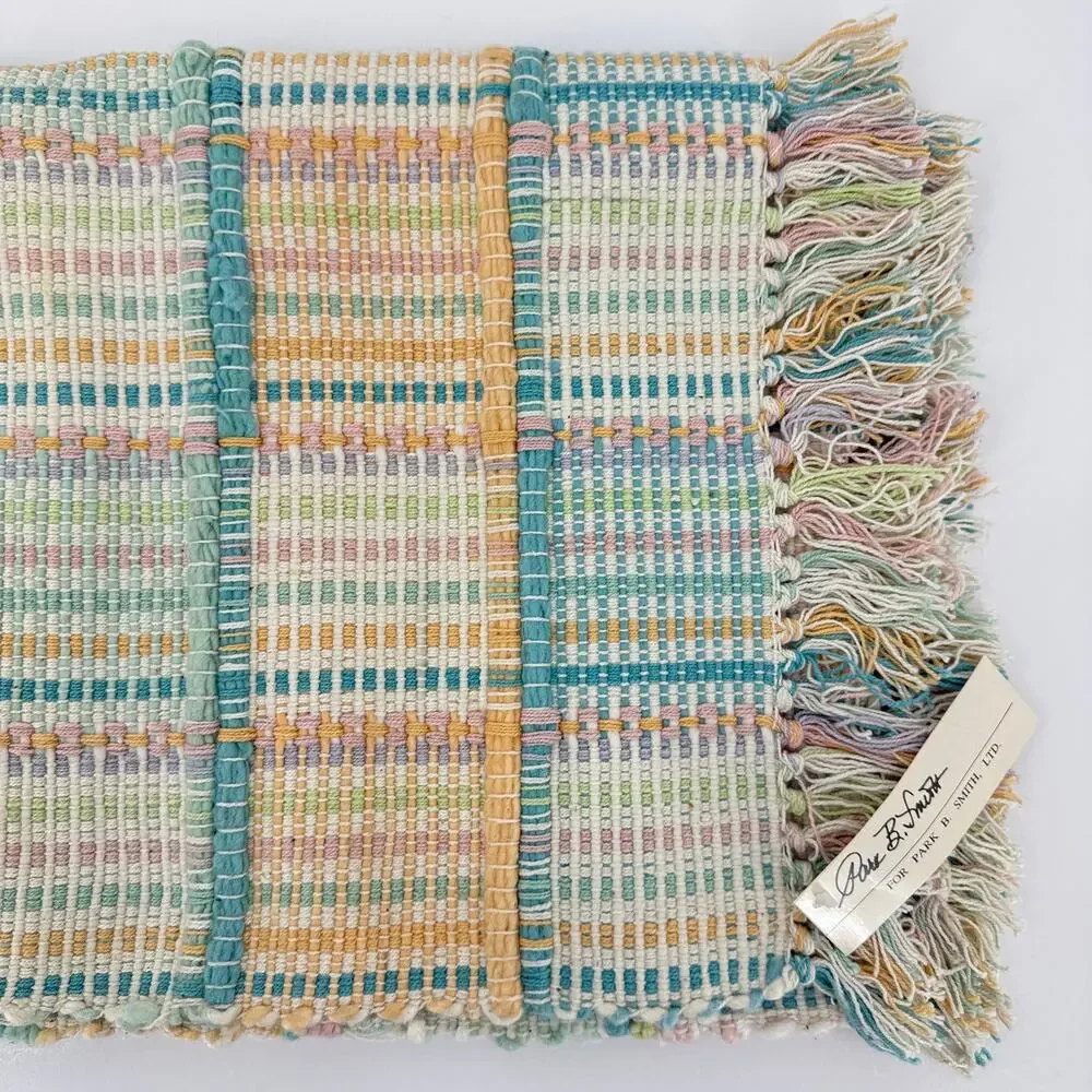 Vtg Park B Smith Handwoven Cotton Accent Rug 30 x 48 Pastel Madison Dawn Fringe
