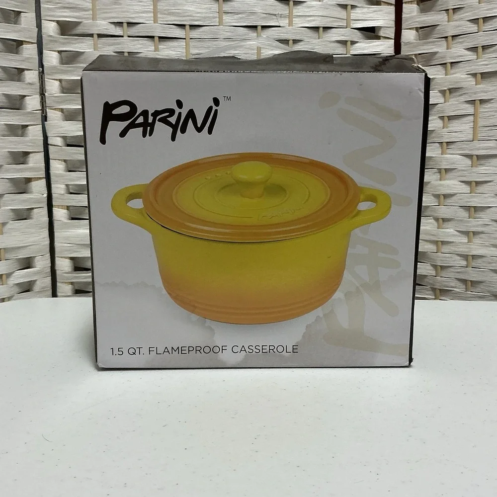 Parini 1.5 Quart‎ Flameproof Casserole Yellow Ceramic, New in Box