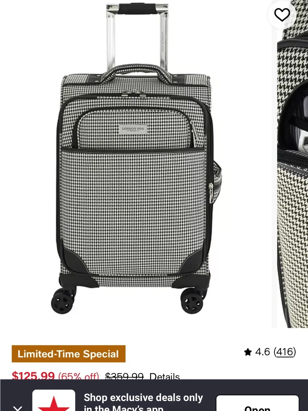 London Fog Black & White Checked Upright Carry-On Set