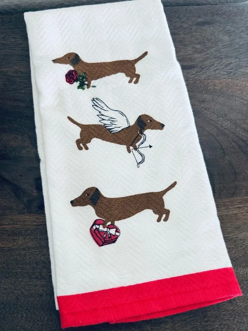 Valentine Dachshund Cupid Dog Kitchen Hand Towel