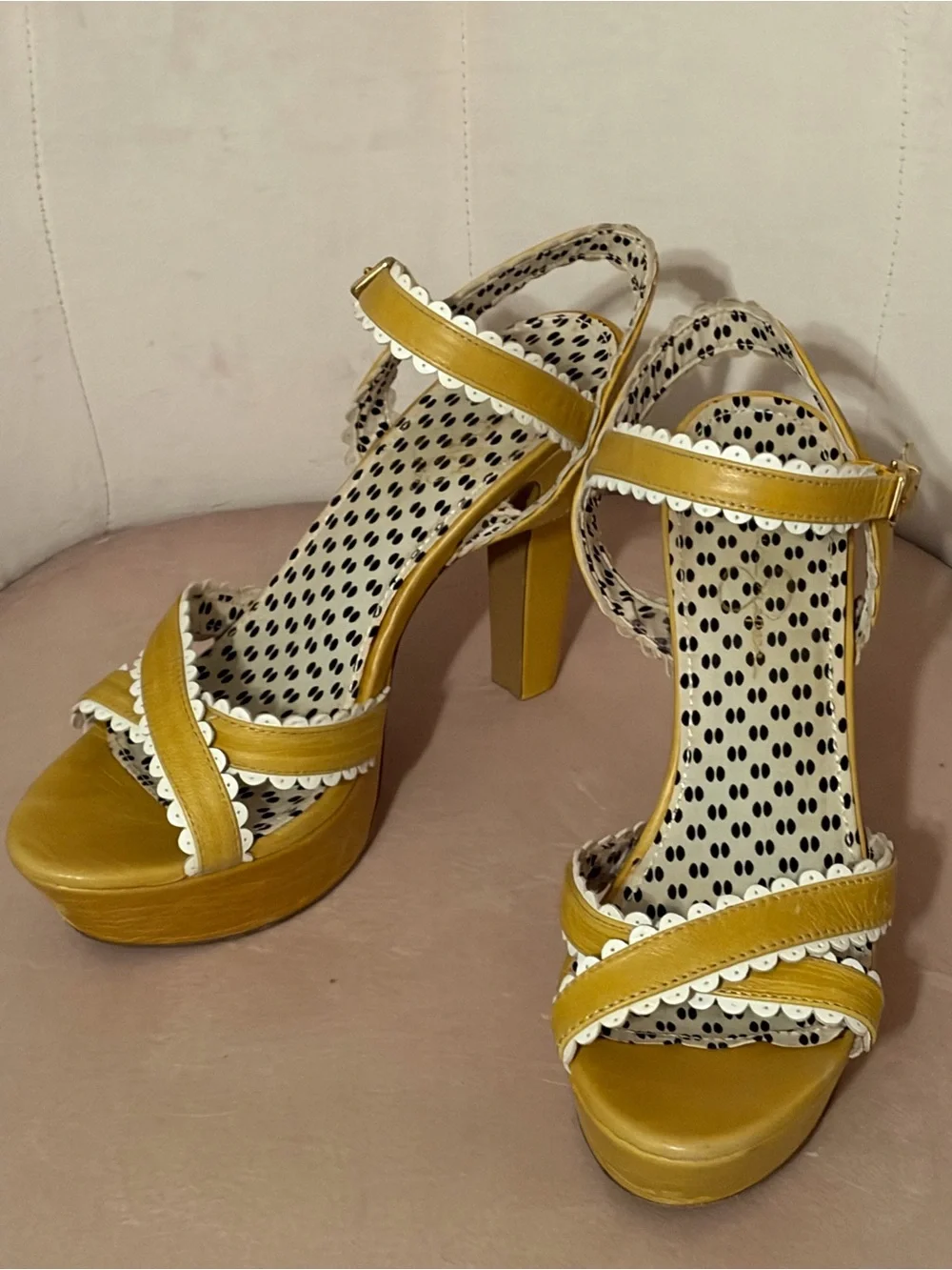 Women’s Yellow Platform Sandals with Polka Dot Insole