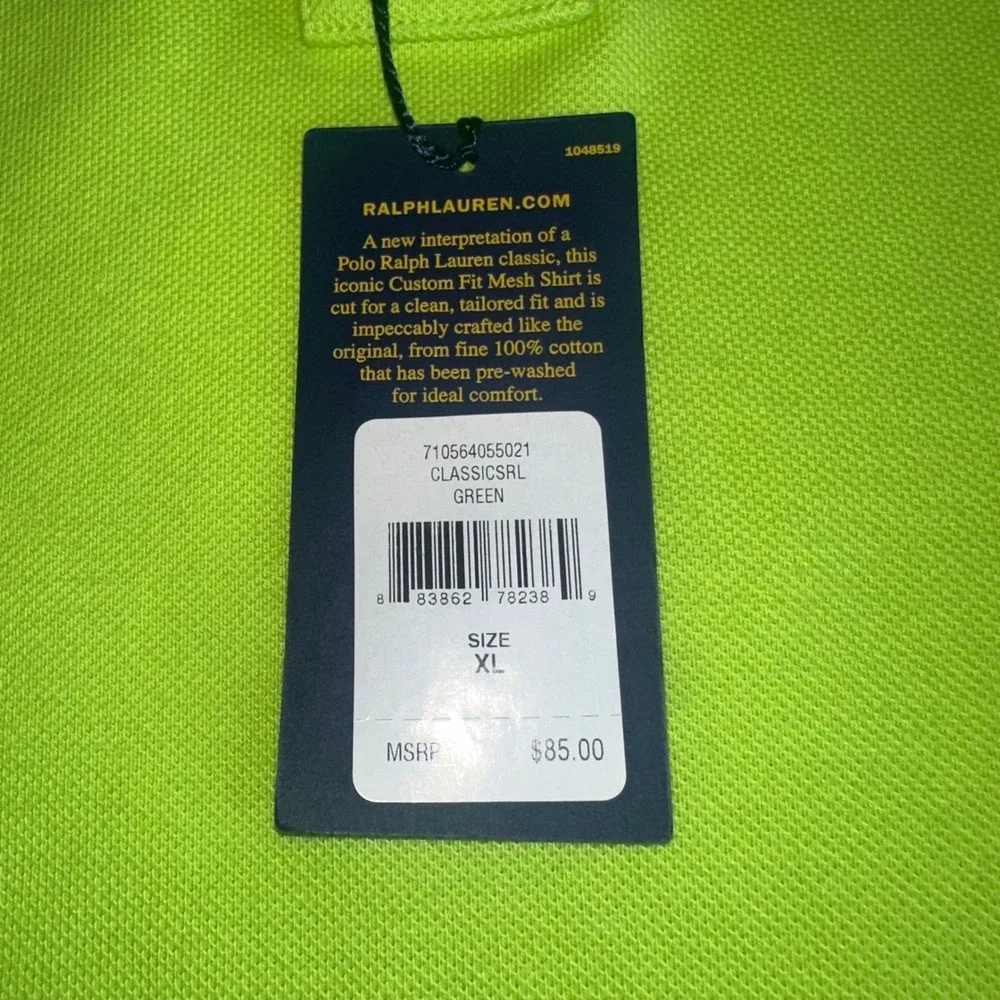 Polo Ralph Lauren Custom Fit Mesh Polo Shirt XL Neon/Safety Green‎ Orange Pony